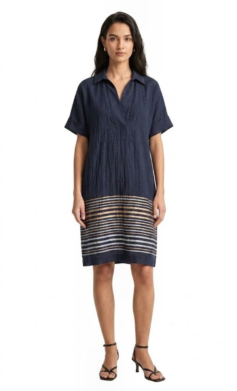 Lafayette 148 Linen Blend Crinkle Shift Dress, Blue / Stripe, Womens Size Small